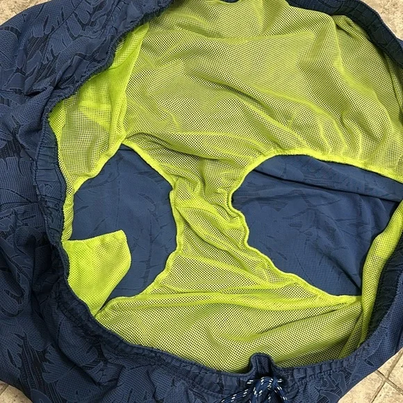 Tommy Bahama Dark Blue Leaf Pattern Swim Trunks - Picture 6 of 14